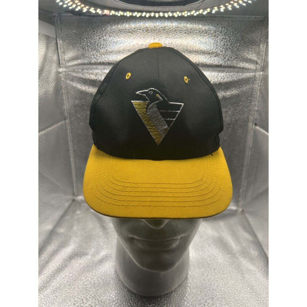 Vintage Pittsburgh Penguins NHL Snapback Hat GCC Robo Penguin Black Yellow Cap